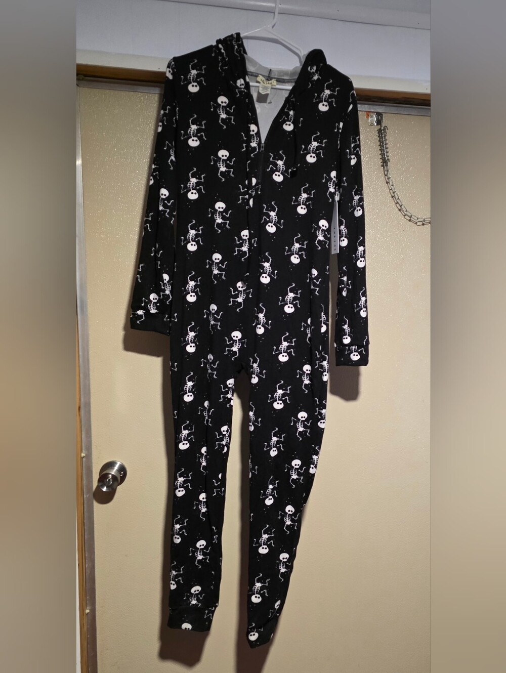 Shosho Black Hooded Skeleton Print Onesie